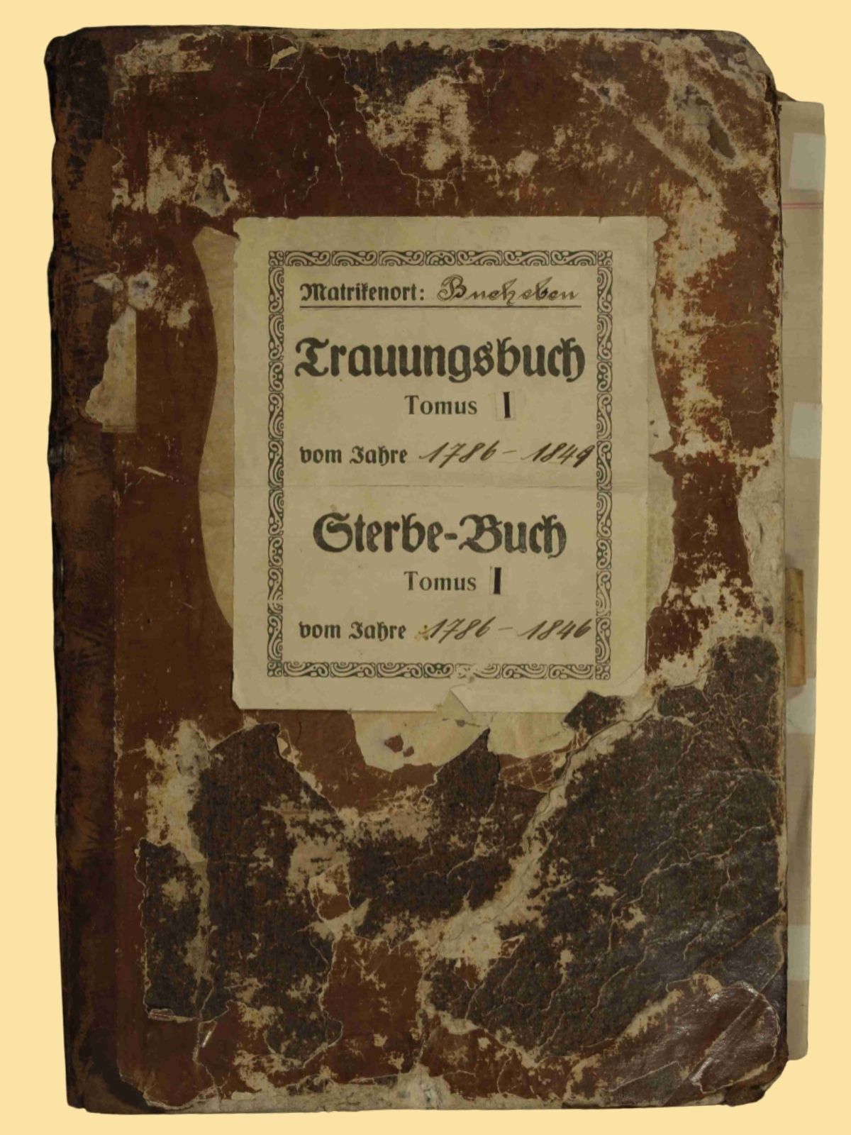 Titelblatt: Trauungsbuch und Sterbe-Buch der Pfarre Bucheben, 1786–1849/1846.