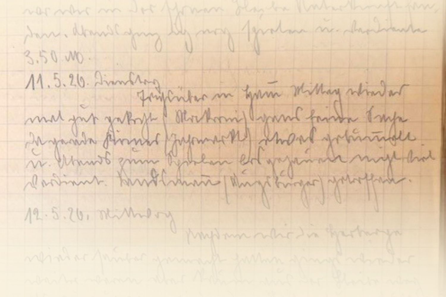Ausschnitt aus einem handschriftlichen Tagebucheintrag in Kurrent mit einem unsicher lesbaren Wort